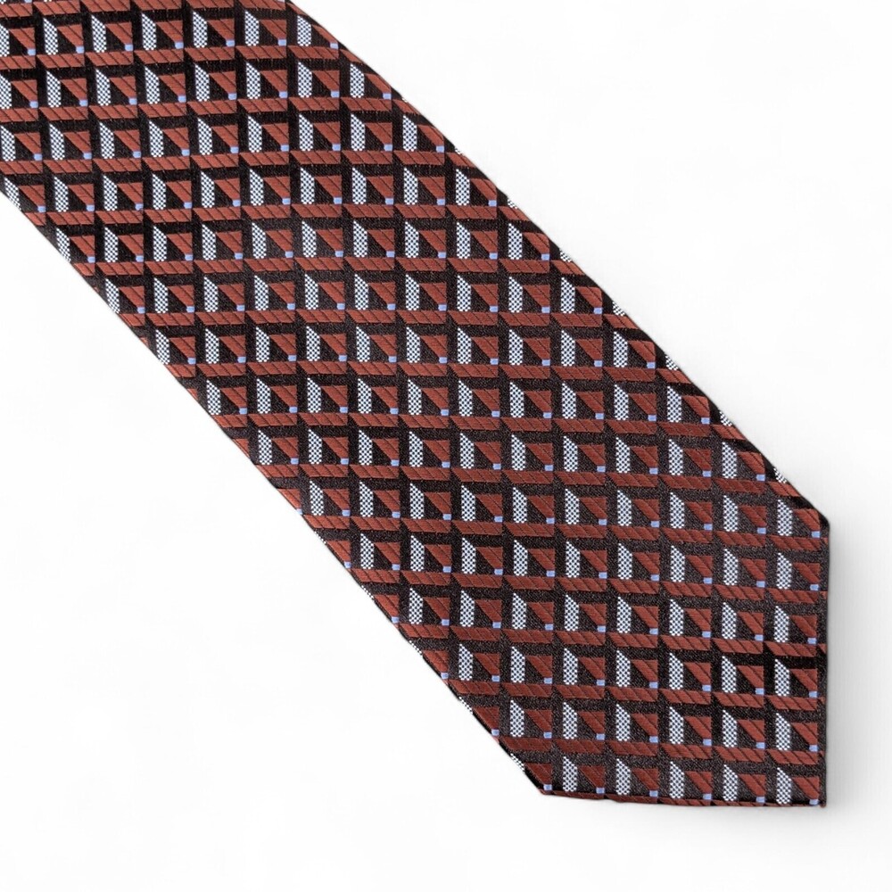 Perry Ellis Men's Leray Grid-Print Tie Necktie Classic 3" Orange Cognac $55